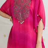 Aarohi Electric Fuchsia Ombre Embroidered Kaftan Set
