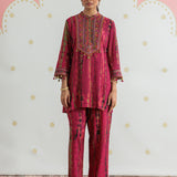 Aaira Mulberry Pink Printed Embroidered Co-ord Set