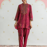 Aaira Mulberry Pink Printed Embroidered Co-ord Set