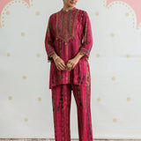 Aaira Mulberry Pink Printed Embroidered Co-ord Set