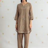 Navya Golden Brown Embroidered Kurta Set