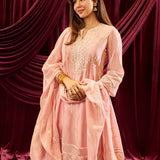 Baby Pink Embroidered Chanderi A-Line Suit Set