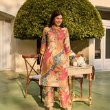 Laura Mustard Printed Muslin Co-ord Set for Women