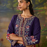 Siyahi Dark Purple Emboidered Co-ord Set with Shararas