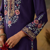 Siyahi Dark Purple Emboidered Co-ord Set with Shararas