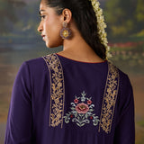 Siyahi Dark Purple Emboidered Co-ord Set with Shararas