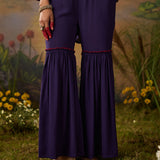 Siyahi Dark Purple Emboidered Co-ord Set with Shararas