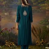 Mahira Teal Blue Zari Embroidered Viscose Straight Kurta Set