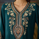 Mahira Teal Blue Zari Embroidered Viscose Straight Kurta Set