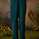 Mahira Teal Blue Zari Embroidered Viscose Straight Kurta Set