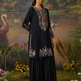 Siyahi Black Emboidered Co-ord Set with Shararas