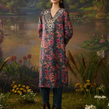 Nayab Olive Green Floral Printed Cotton Linen Straight Suit Set with Dupatta