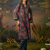 Nayab Olive Green Floral Printed Cotton Linen Straight Suit Set with Dupatta