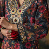 Nayab Olive Green Floral Printed Cotton Linen Straight Suit Set with Dupatta