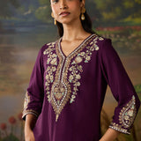 Mahira Deep Purple Zari Embroidered Viscose Straight Kurta Set