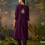 Mahira Deep Purple Zari Embroidered Viscose Straight Kurta Set