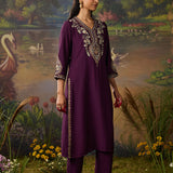 Mahira Deep Purple Zari Embroidered Viscose Straight Kurta Set