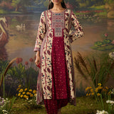 Lavanya Maroon Printed Viscose Panelled A-line Suit Set with Dupatta