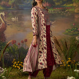 Lavanya Maroon Printed Viscose Panelled A-line Suit Set with Dupatta