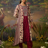 Lavanya Maroon Printed Viscose Panelled A-line Suit Set with Dupatta