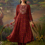 Roohi Rust Floral Printed Chiffon Anarkali Suit Set with Dupatta