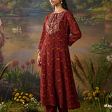 Roohi Rust Floral Printed Chiffon Anarkali Suit Set with Dupatta