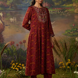 Roohi Rust Floral Printed Chiffon Anarkali Suit Set with Dupatta
