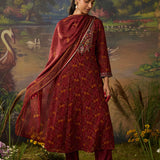 Roohi Rust Floral Printed Chiffon Anarkali Suit Set with Dupatta