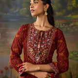 Roohi Rust Floral Printed Chiffon Anarkali Suit Set with Dupatta