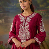 Husna Fuchsia Silk Embroidered Straight Suit Set with Dupatta
