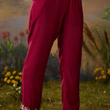 Husna Fuchsia Silk Embroidered Straight Suit Set with Dupatta