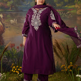 Husna Purple Silk Embroidered Straight Suit Set with Dupatta