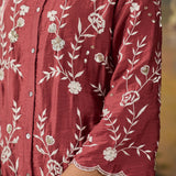 Amira Brick Red Fully Embroidered Satin Co-ord Set