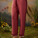 Amira Brick Red Fully Embroidered Satin Co-ord Set