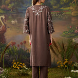 Amira Light Brown Fully Embroidered Satin Co-ord Set