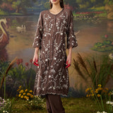 Amira Light Brown Fully Embroidered Satin Co-ord Set