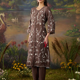 Amira Light Brown Fully Embroidered Satin Co-ord Set