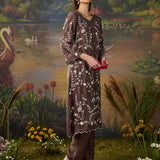 Amira Light Brown Fully Embroidered Satin Co-ord Set