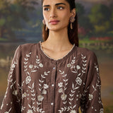 Amira Light Brown Fully Embroidered Satin Co-ord Set