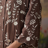 Amira Light Brown Fully Embroidered Satin Co-ord Set