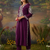 Husna Purple Silk Embroidered Straight Suit Set with Dupatta