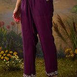 Husna Purple Silk Embroidered Straight Suit Set with Dupatta