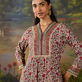 Kainat Maroon Traditional Floral Printed Viscose A-line Suit Set with Dupatta