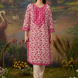 Suhana Fuchsia Floral Printed Georgette Straight Suit Set with Dupatta