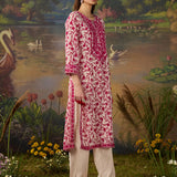 Suhana Fuchsia Floral Printed Georgette Straight Suit Set with Dupatta