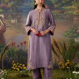 Ilaa Lavender Zari Embroidered Kurta Set with Brasso Dupatta