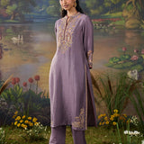 Ilaa Lavender Zari Embroidered Kurta Set with Brasso Dupatta
