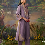 Ilaa Lavender Zari Embroidered Kurta Set with Brasso Dupatta