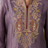 Ilaa Lavender Zari Embroidered Kurta Set with Brasso Dupatta