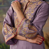 Ilaa Lavender Zari Embroidered Kurta Set with Brasso Dupatta